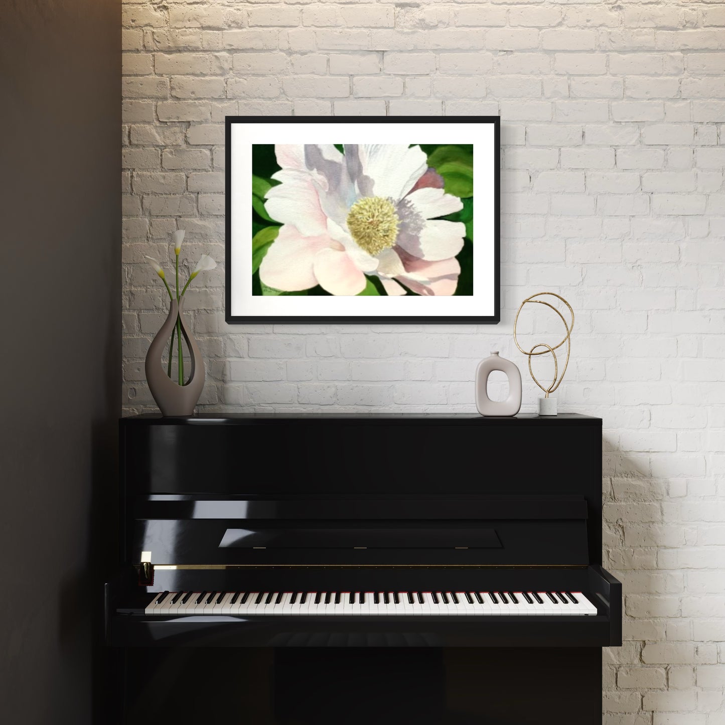 Print of Pink Peony Flower Watercolor Painting