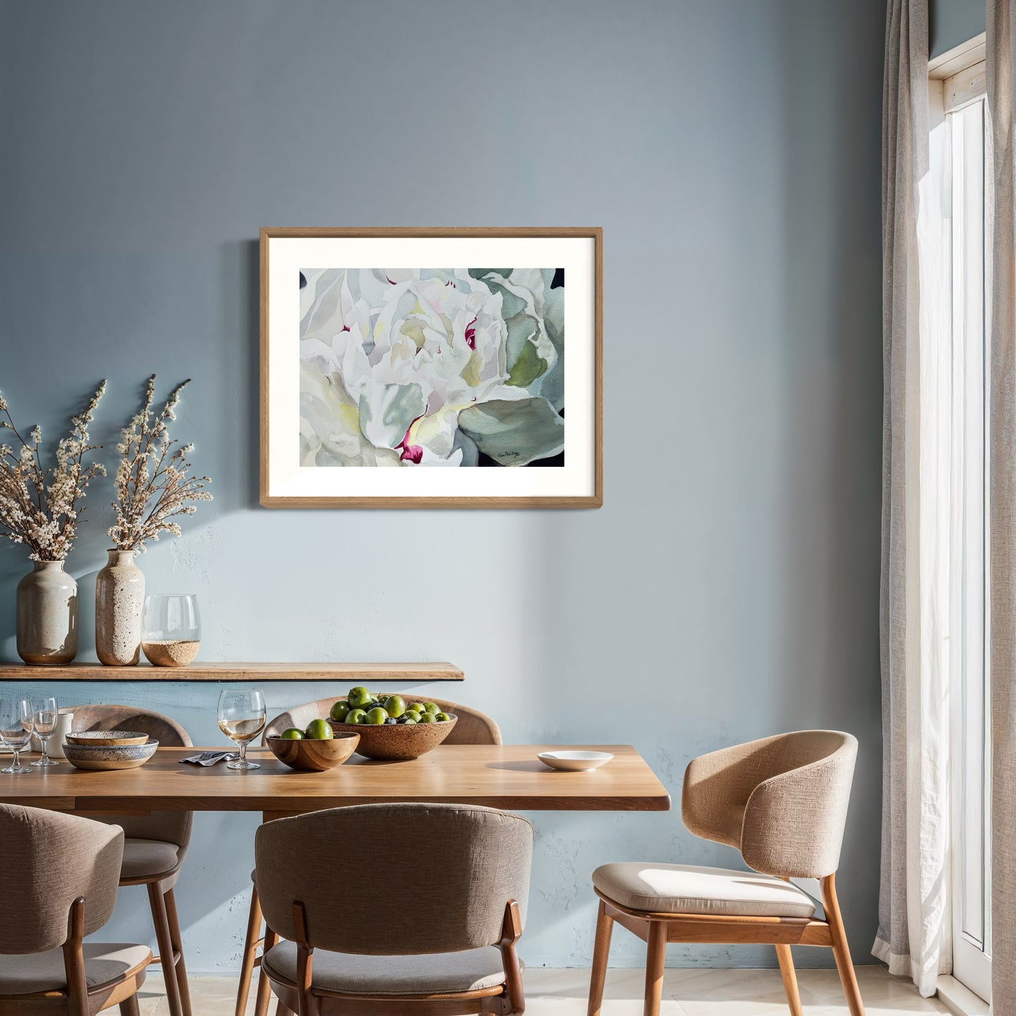 Print of White Peony Flower Watercolor Painting