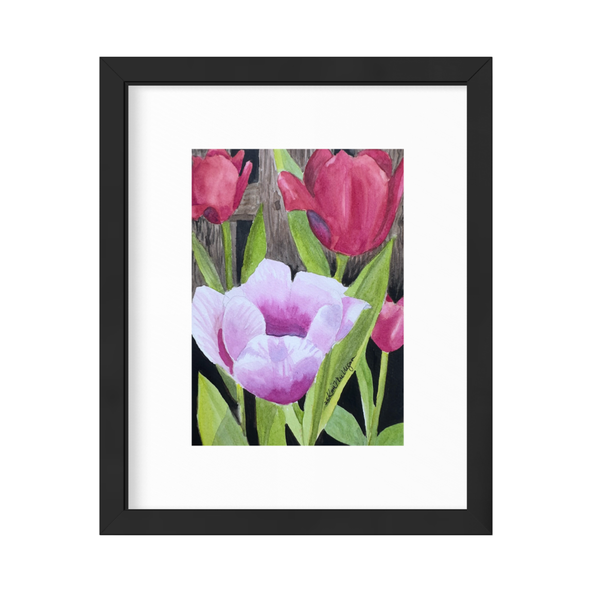 Tulip Garden Original Watercolor Painting - 5x7"