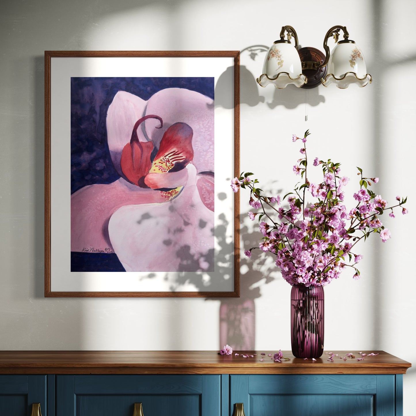 Print of Pink Orchid Watercolor Painting