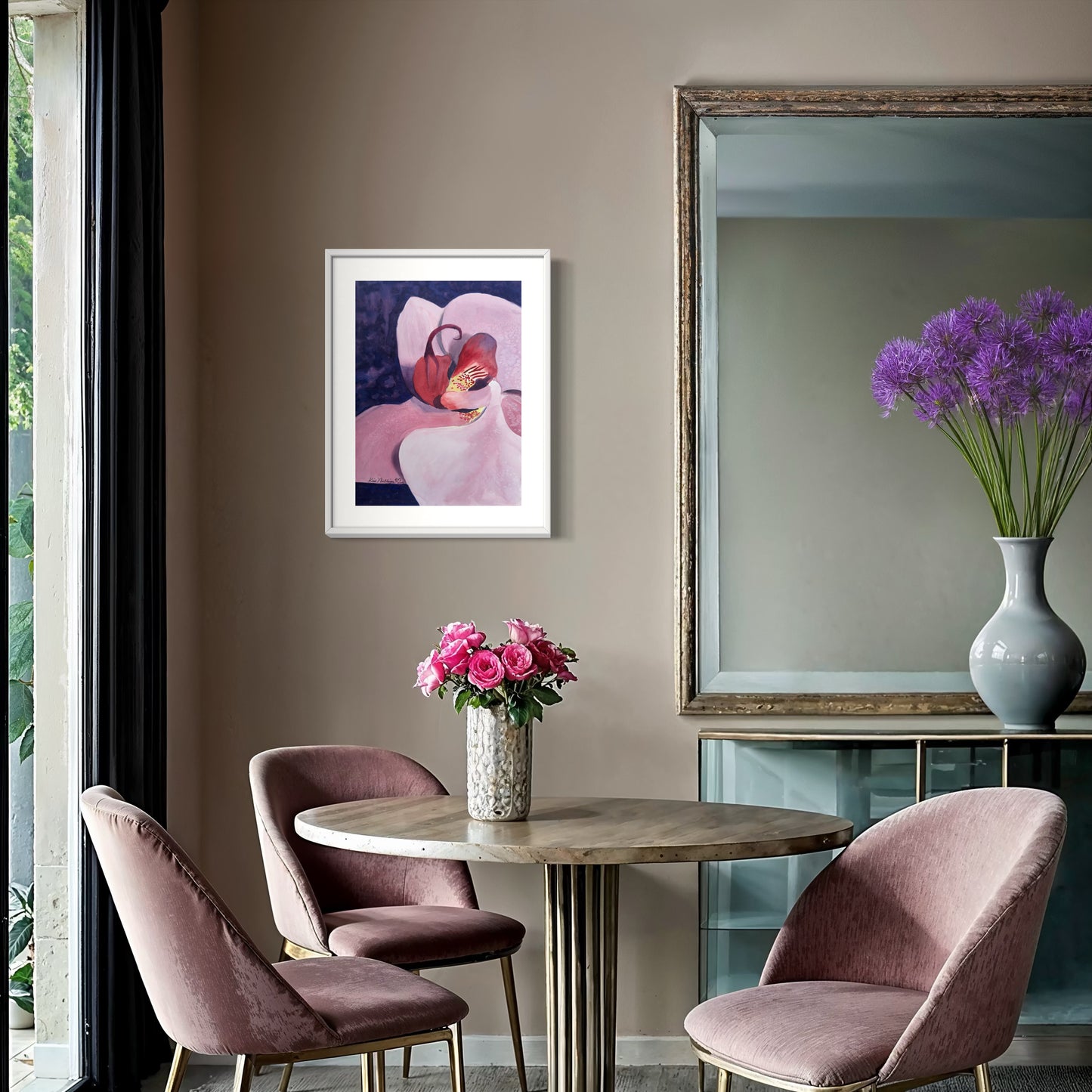 Print of Pink Orchid Watercolor Painting