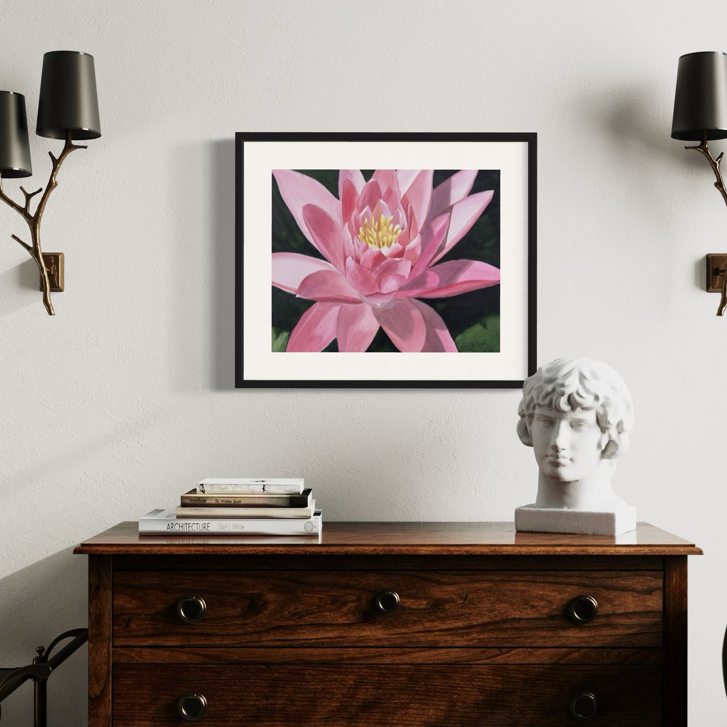 Print of Pink Waterlily Flower Watercolor Painting