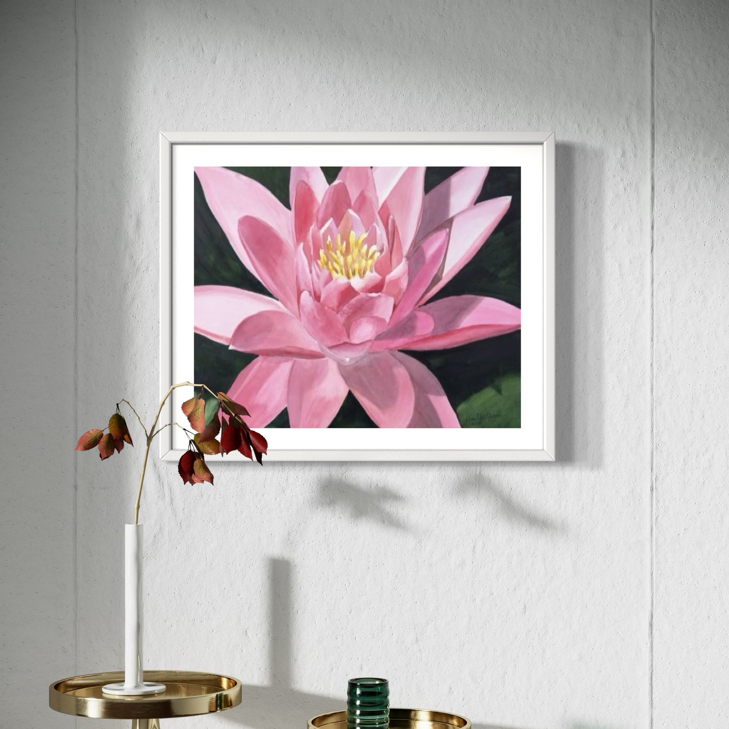 Print of Pink Waterlily Flower Watercolor Painting
