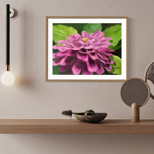 Pink Zinnia Original Watercolor Painting