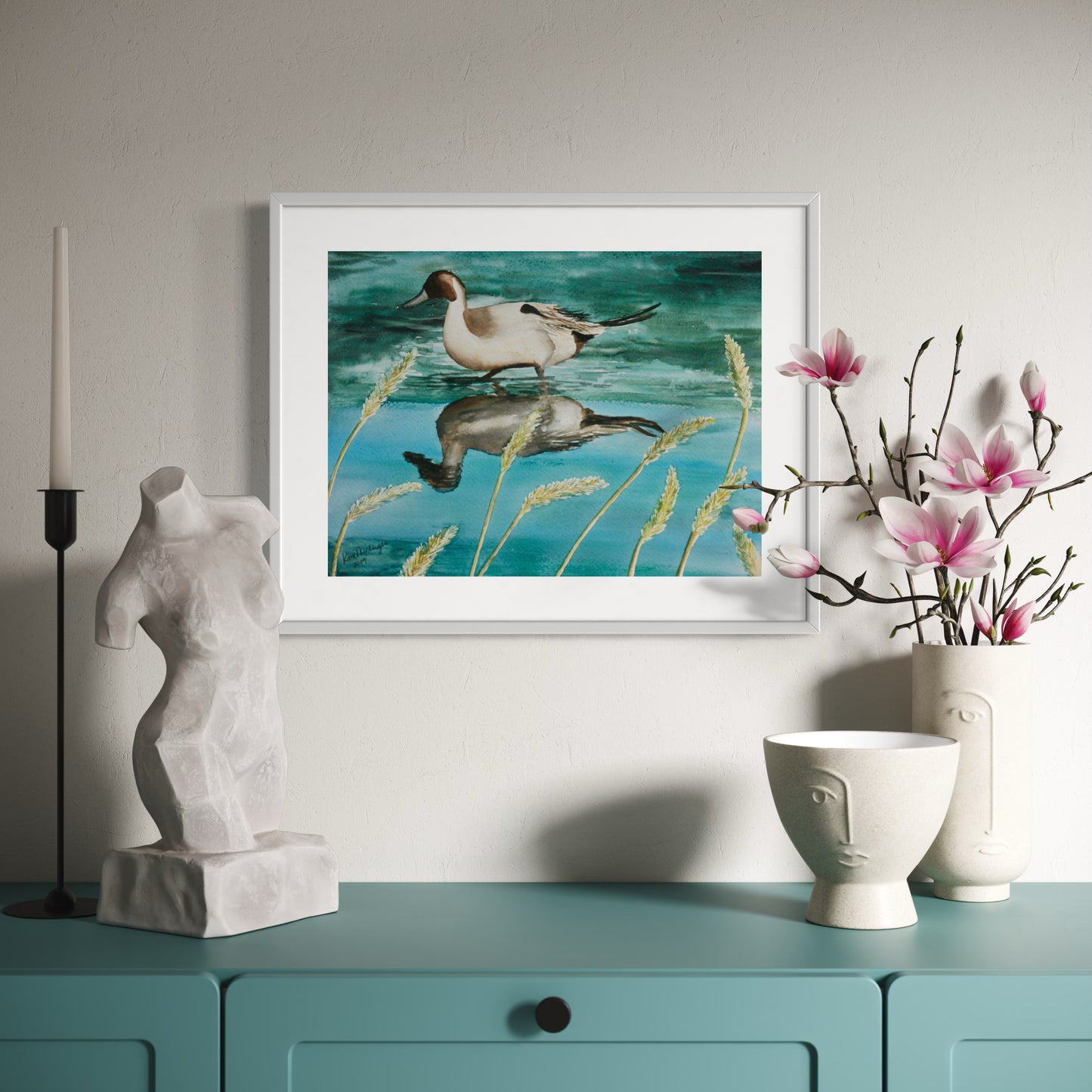 Print of Pintail Duck with Reeds