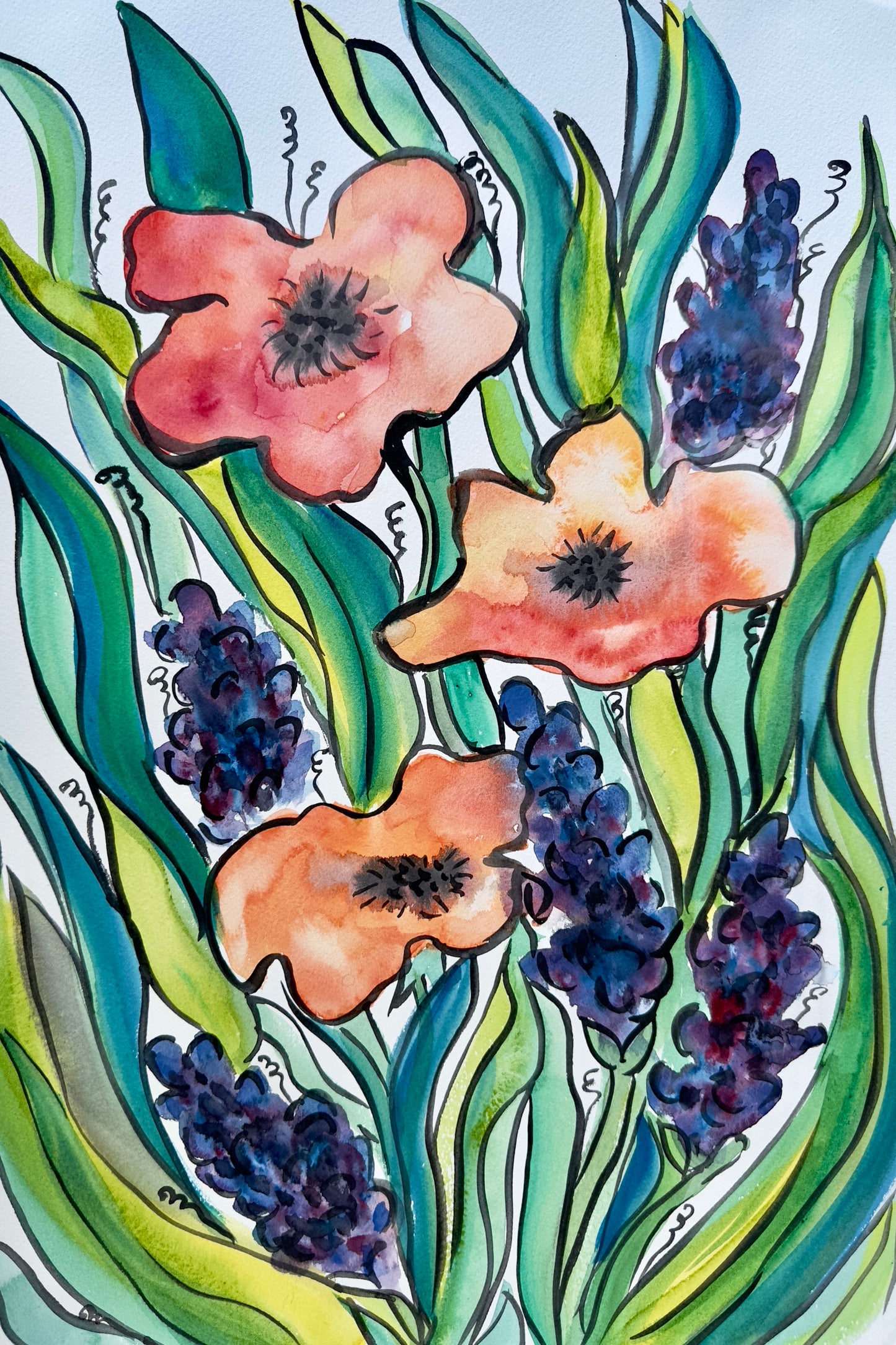Abstract Poppies Original Watercolor Painting