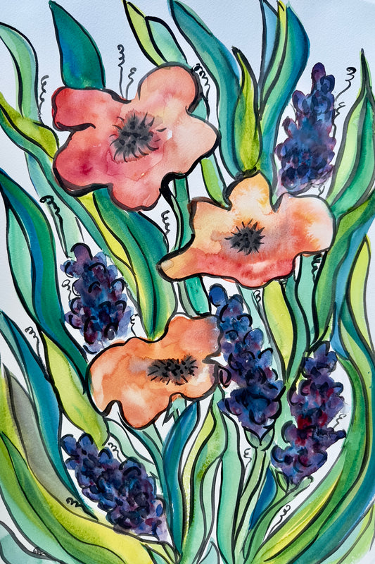 Abstract Poppies Original Watercolor Painting