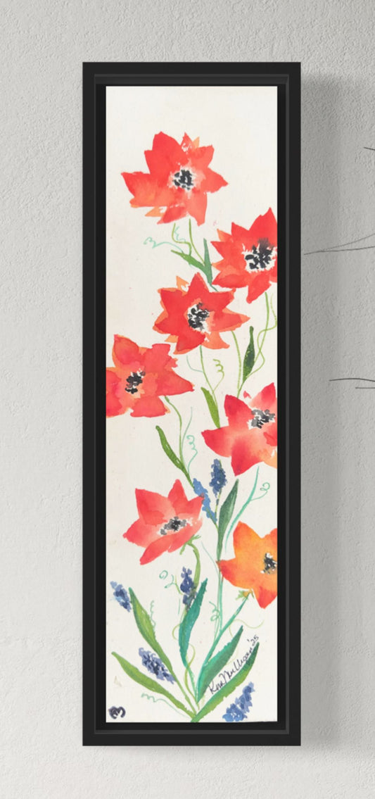 Poppies and Hyacinth Original Watercolor Painting - 4.25x14.25