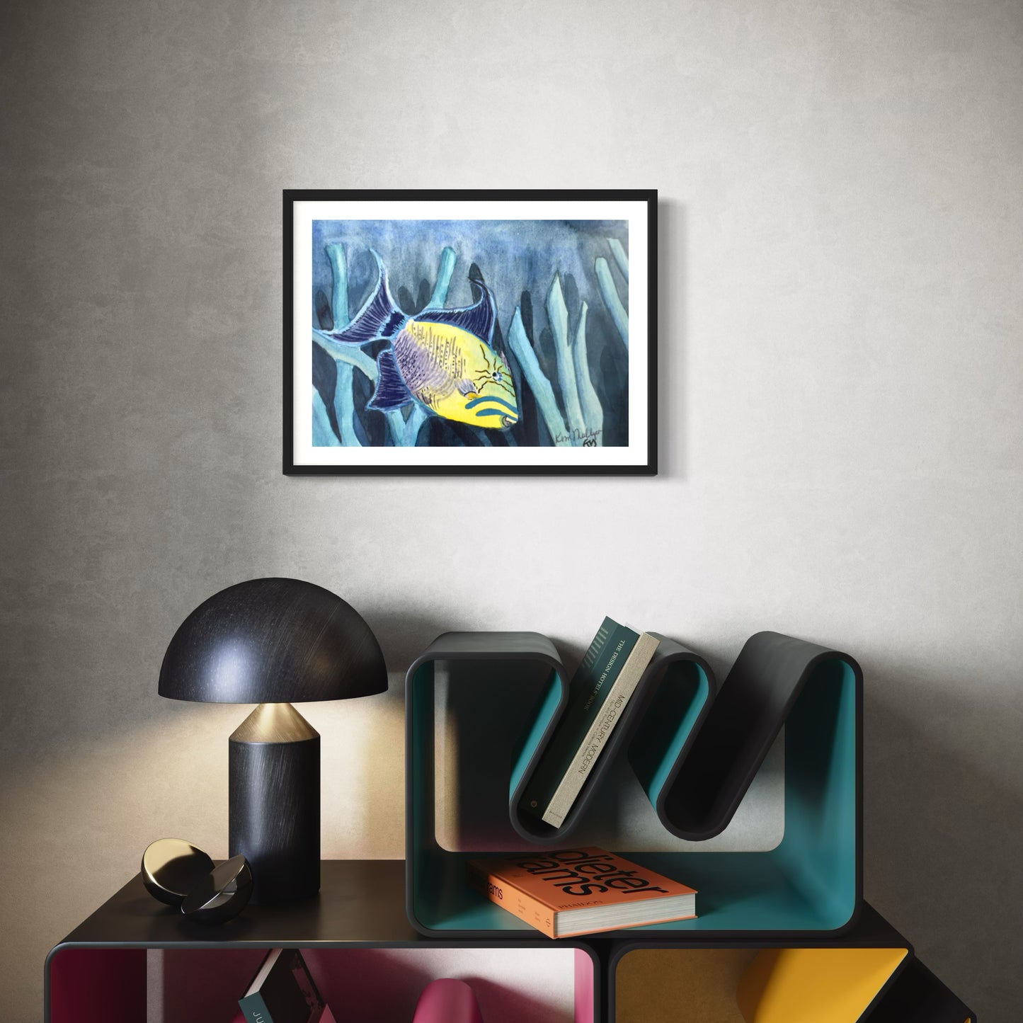 Print of Tropical Queen Trigger Fish Watercolor Painting