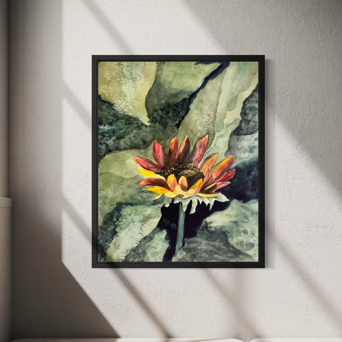 Print of Red Sunflower Watercolor Painting