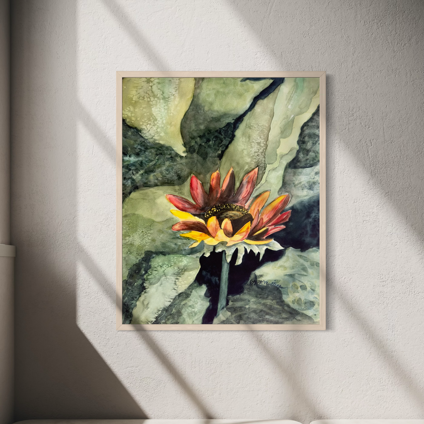 Print of Red Sunflower Watercolor Painting