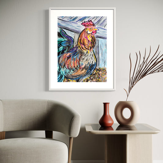 Print of Abstract Rooster Mixed Media Painting