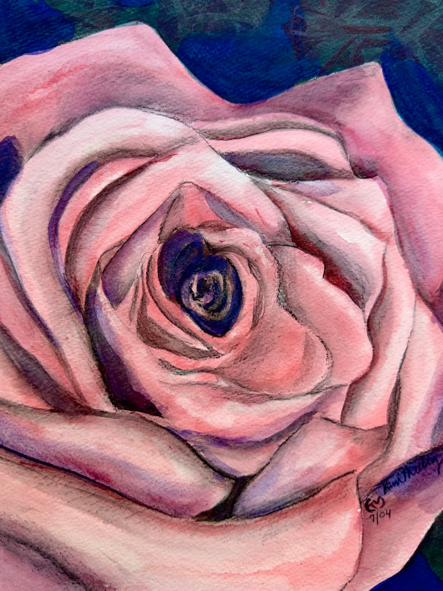Print of Pink Rose Watercolor Painting