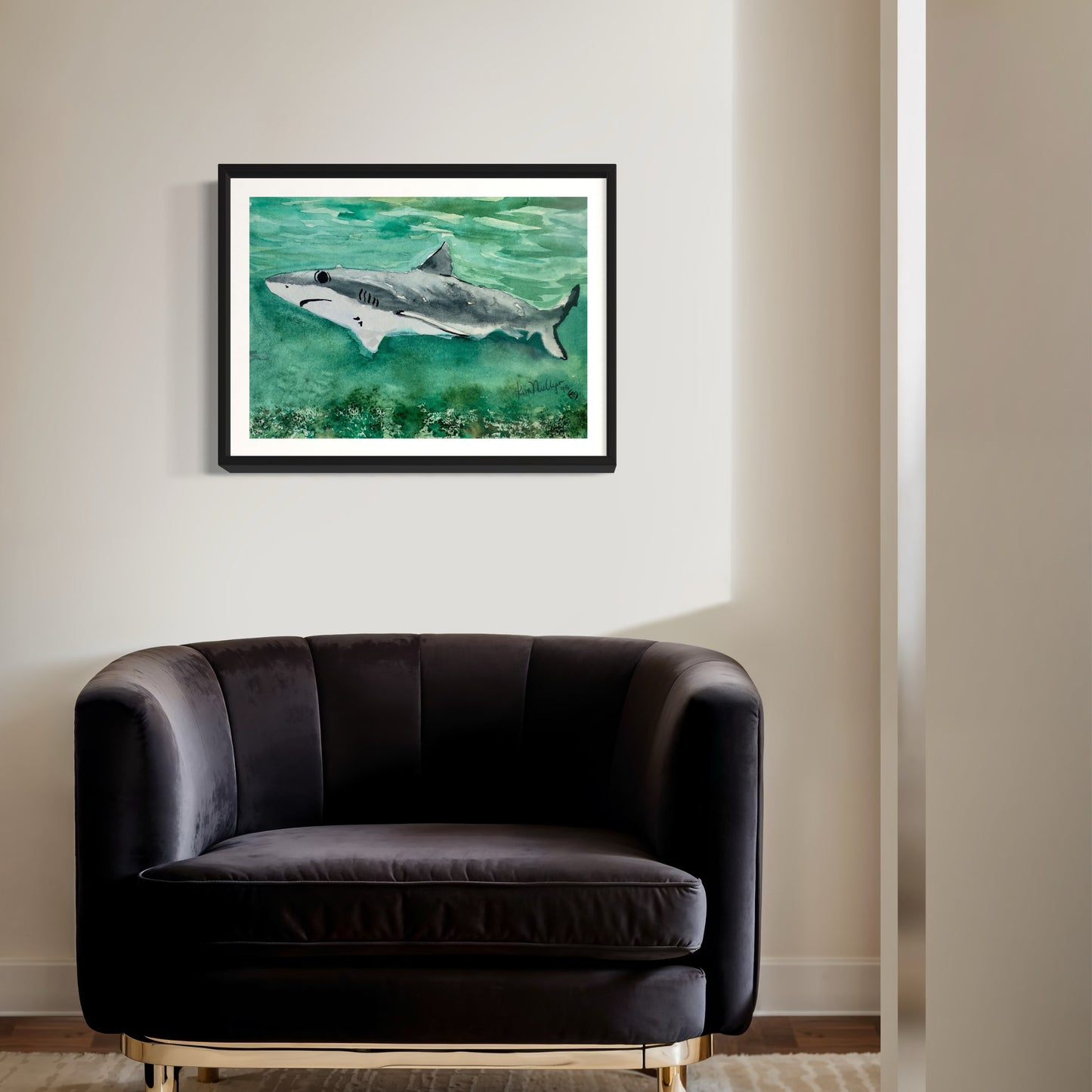 Print of Black Tipped Reef Shark Watercolor Painting