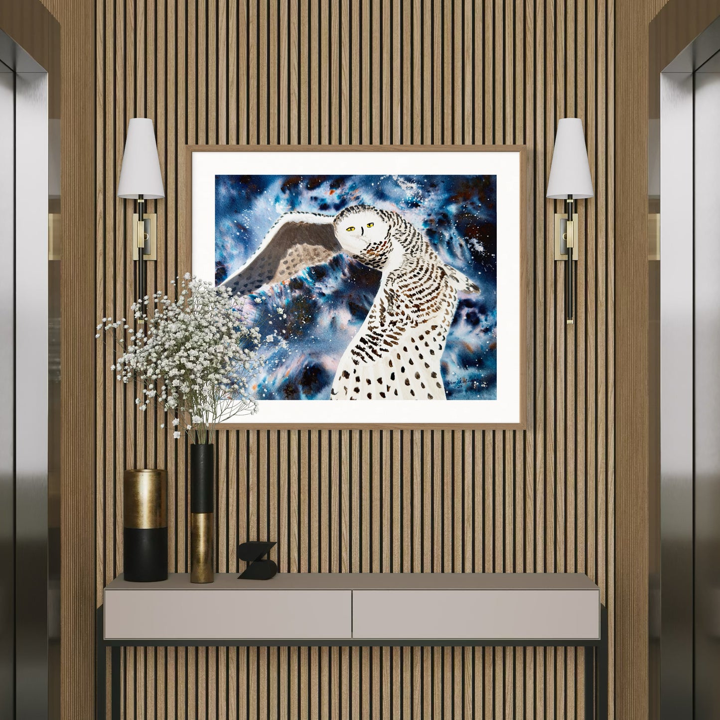 Flying Snowy Owl Original Watercolor Painting