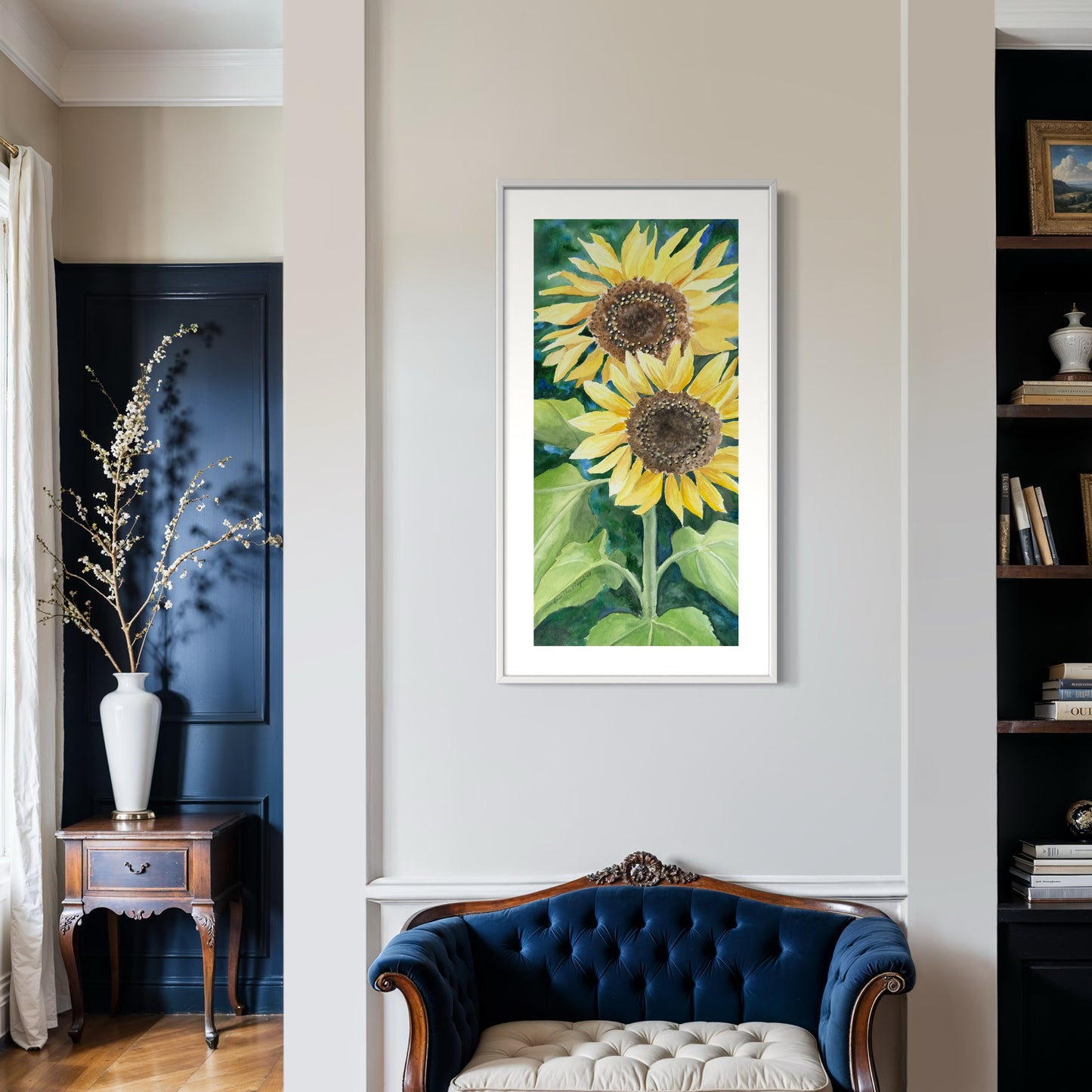 Print of Original Sunflower Watercolor Painting -12x24"