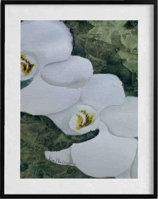 Print of Twin White Orchids Watercolor Painting