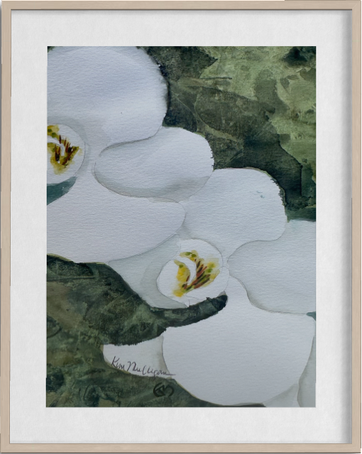 Print of Twin White Orchids Watercolor Painting