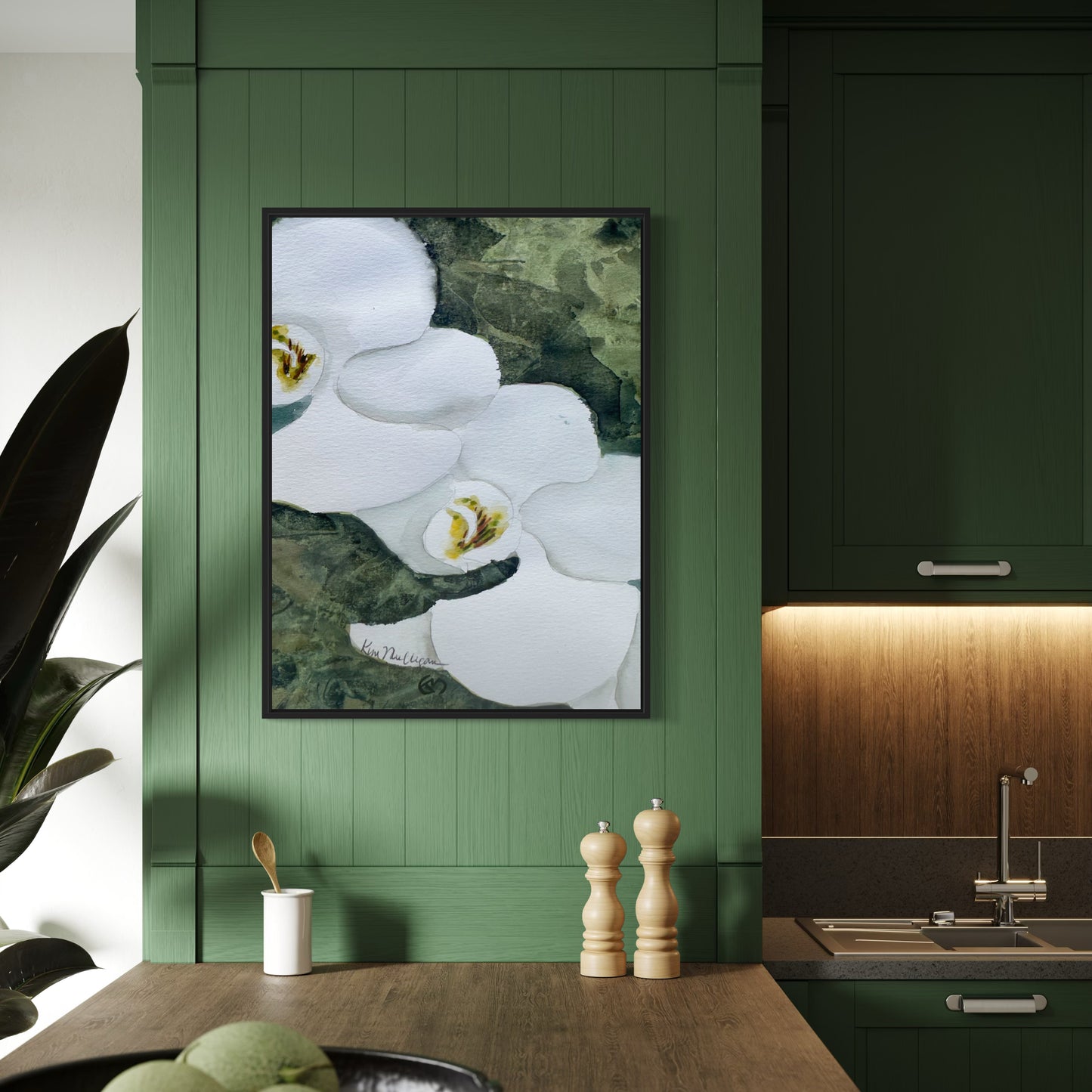 Print of Twin White Orchids Watercolor Painting