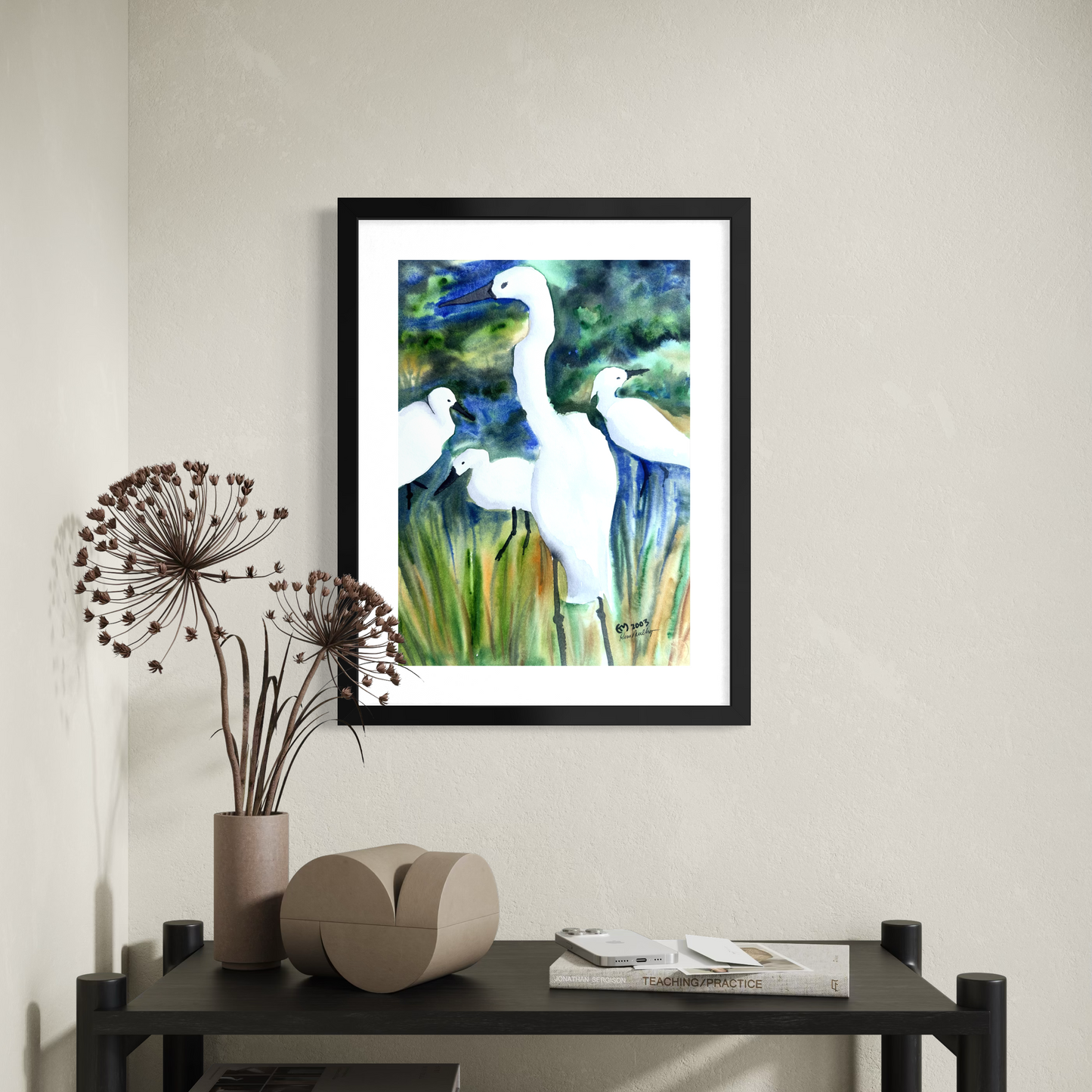 Print of White Egrets Watercolor Painting