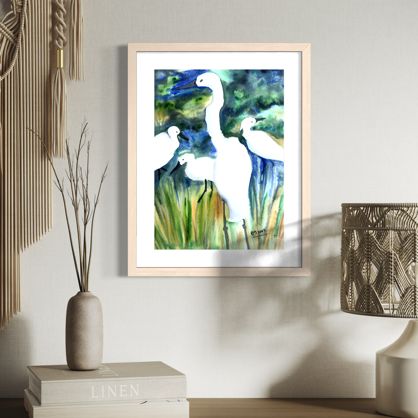 Print of White Egrets Watercolor Painting