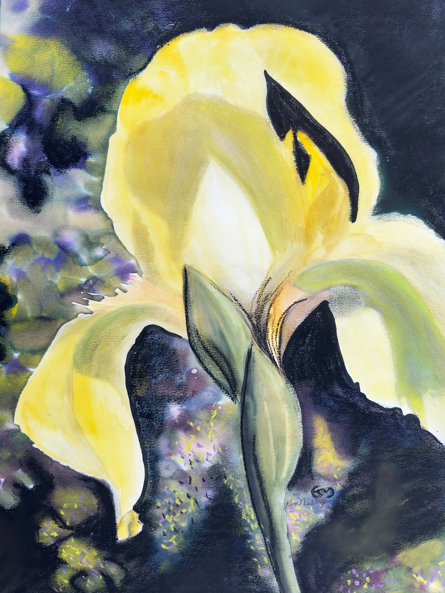 Yellow Iris Original Mixed Media Painting